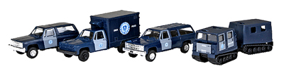 Chevy 4 Vehicle Set, Massachusetts State Police. HO Scale