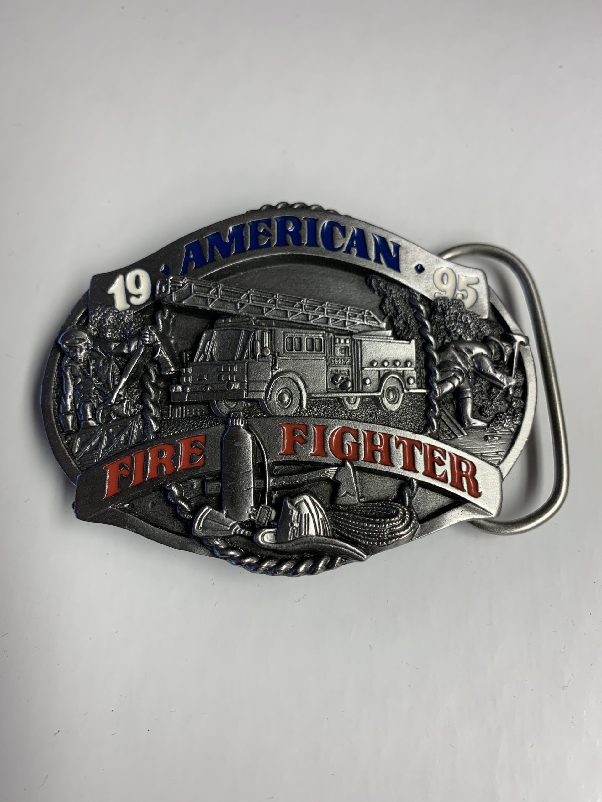 Vintage 1988 American Firefighters Commemorative Pewter Belt Buckle  American Fire Fighters Ever Ready Ever Willing
