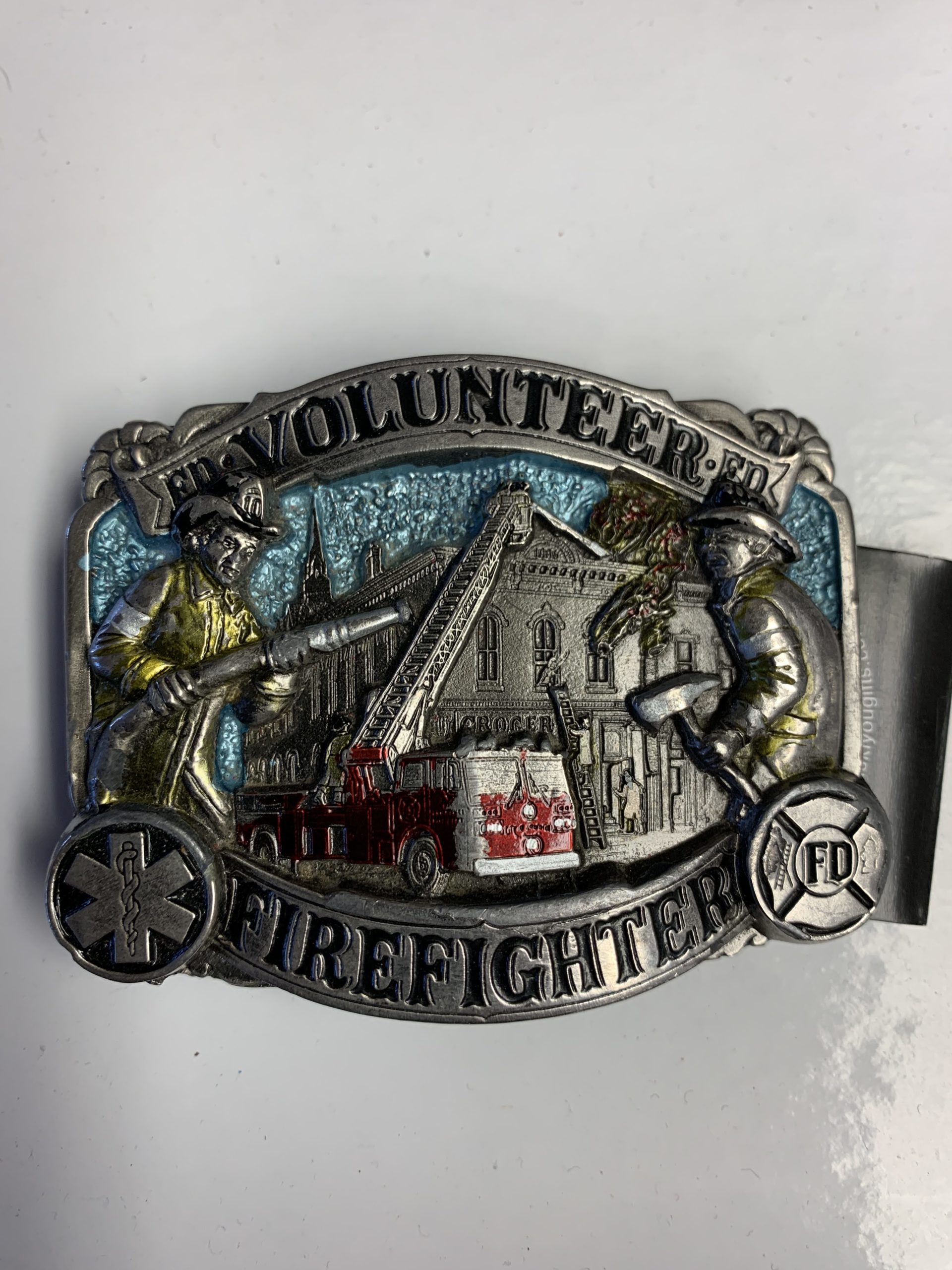 Belt Buckle - Volunteer Firefighter Multi Colored Enamel