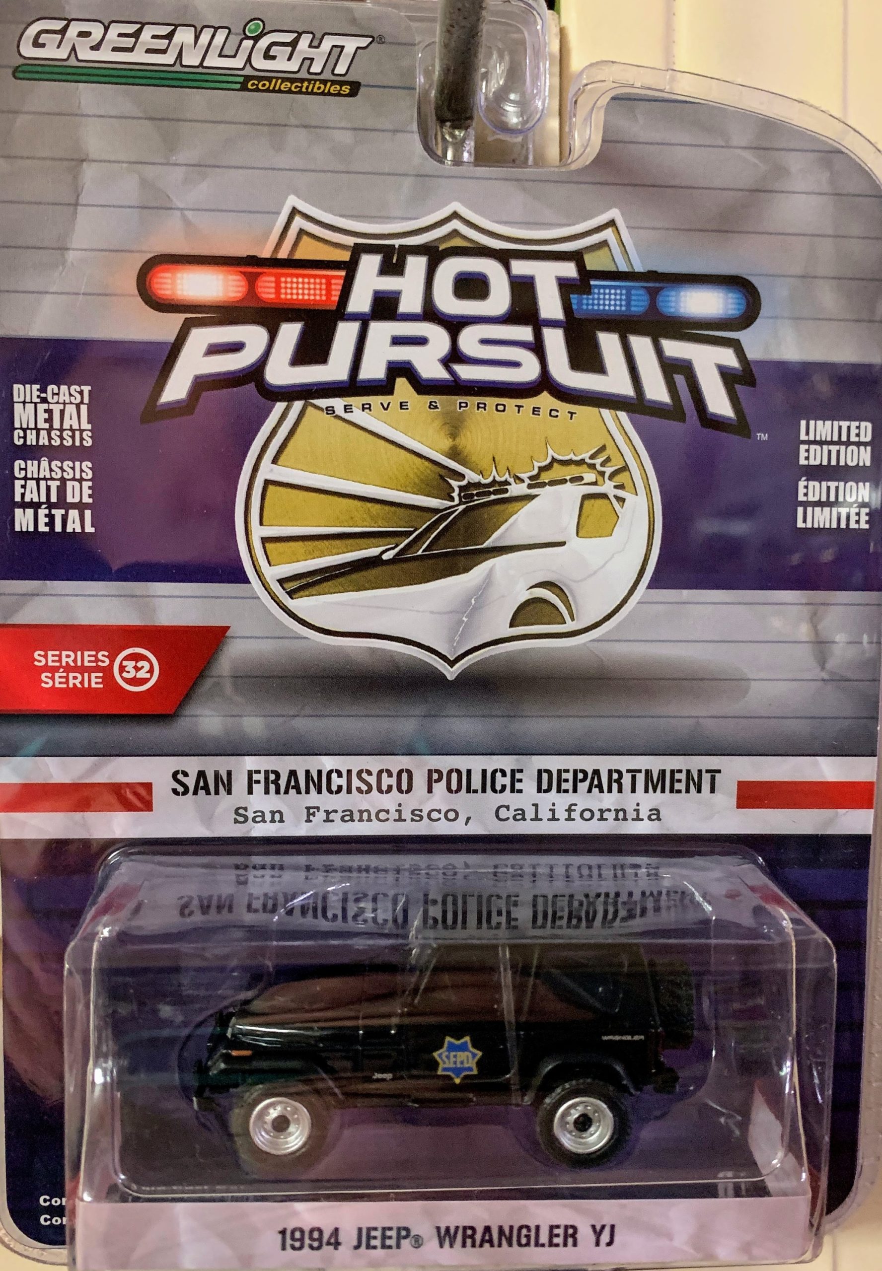 Greenlight 1:64 Hot Pursuit 1994 Jeep Wrangler San Francisco California Police