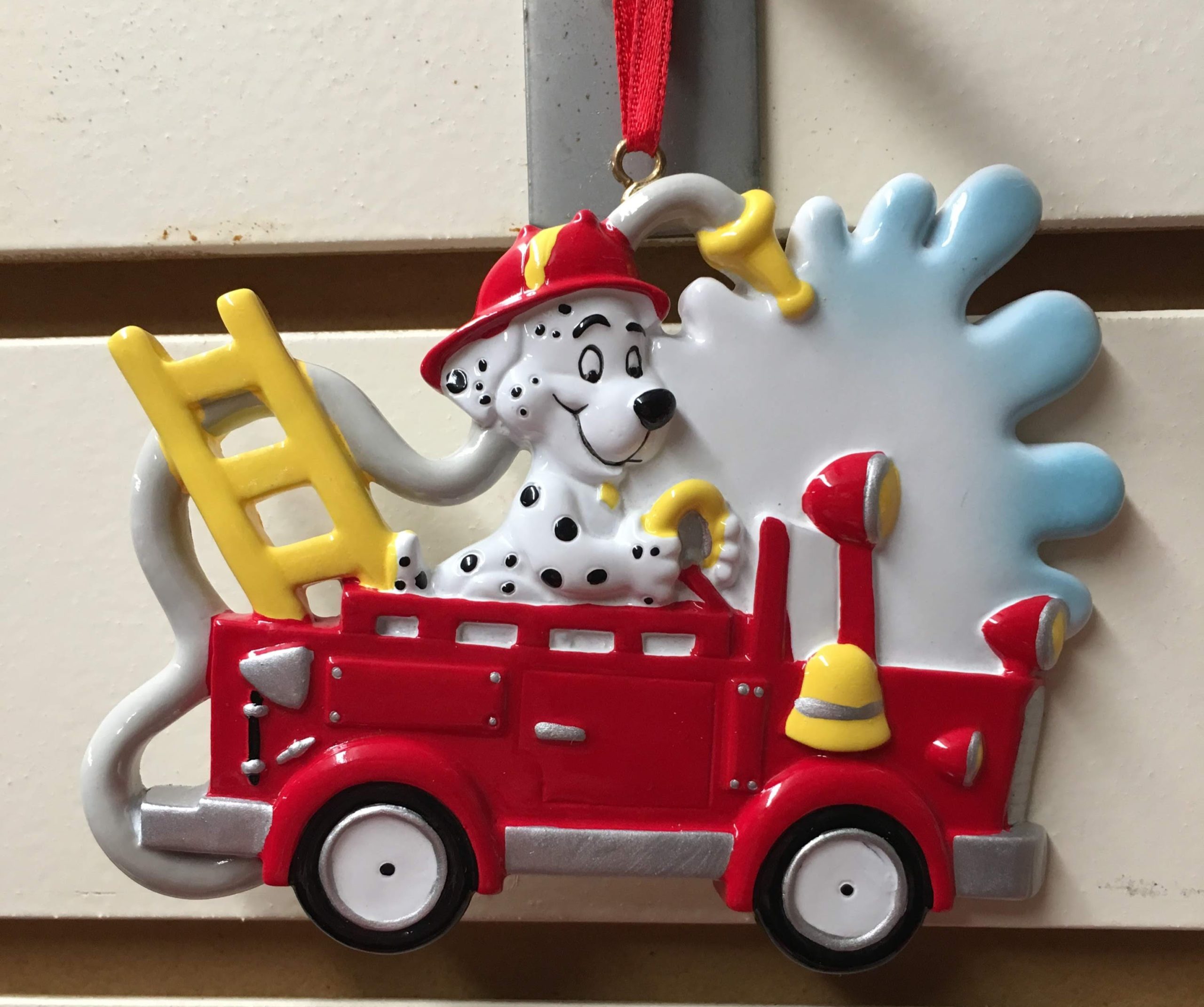 Ornament-Fire-Splash Fire Truck w/Dog