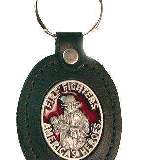 Key Chain - America's Heroes Fire  Leather & Enamled Pewter