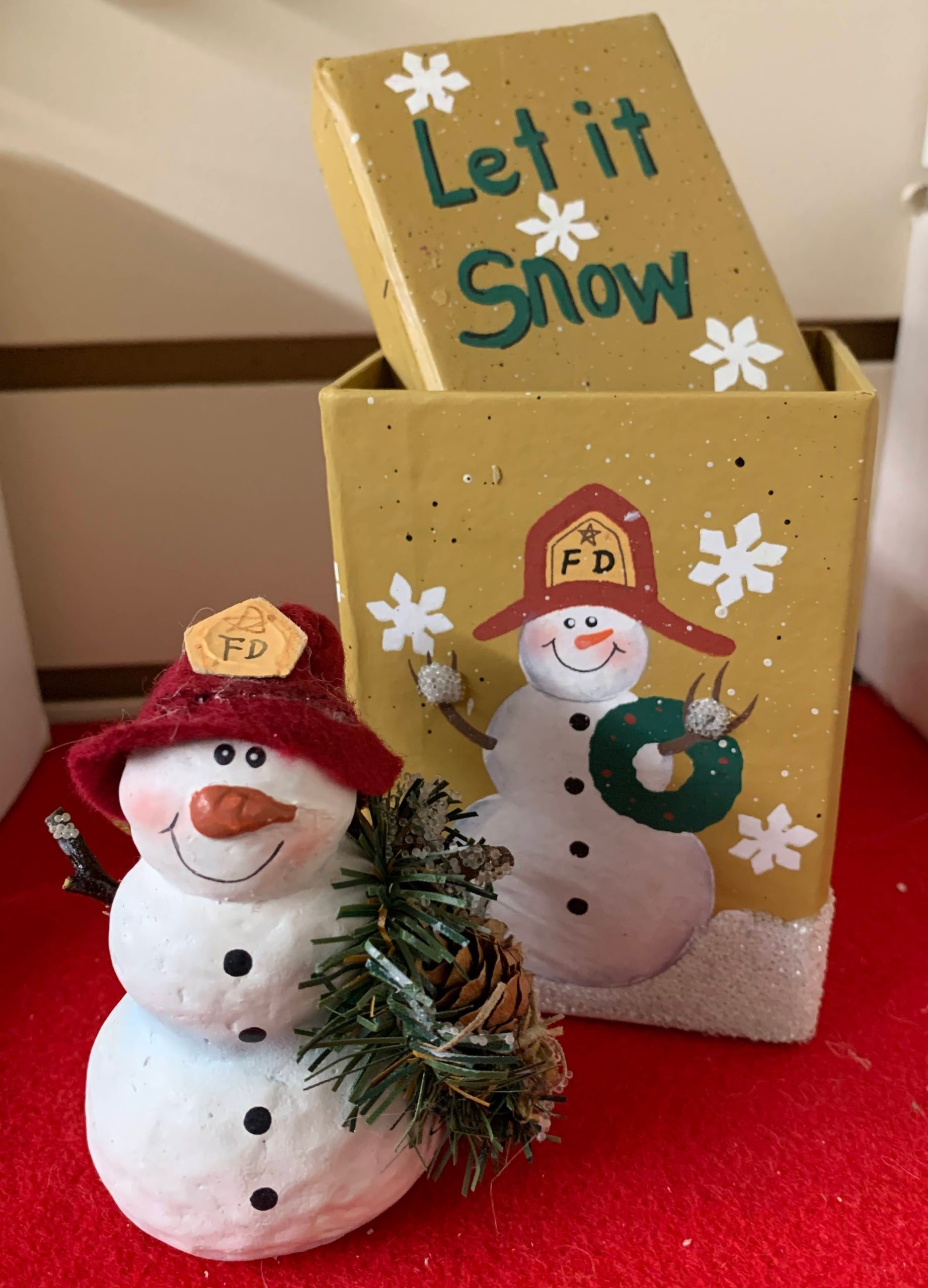 Ornament - Let it Snow Firefighter Snowman w/ Gift Box