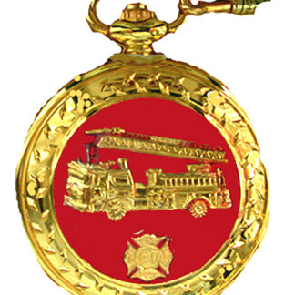 Pocket Watch - Gold Tone Firetruck with Enameled Inlaid