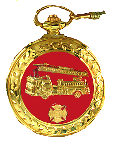 Pocket Watch - Gold Tone Firetruck with Enameled Inlaid