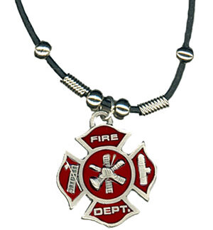 Necklace - Leatherette and Pewter Maltese Cross