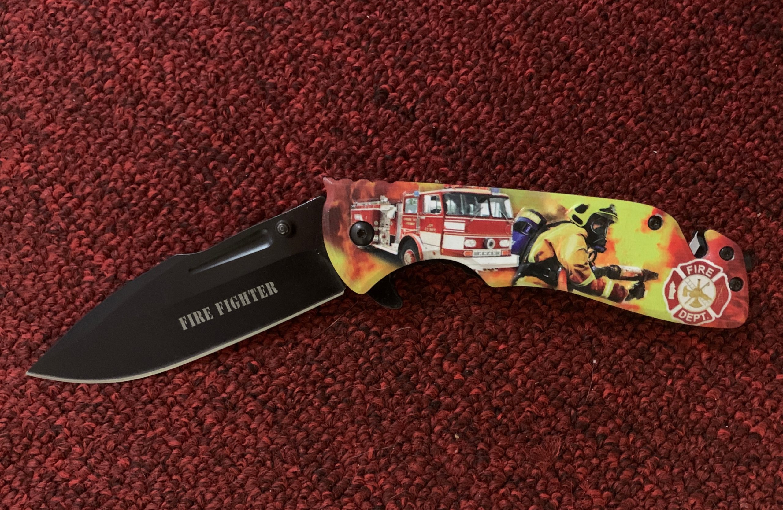 Pocket Knife - Firefighter Fighting the Flames