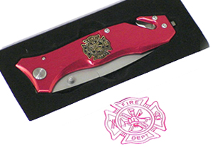 Pocket Knife - Firefighter Metalic Red with Maltese Cross
