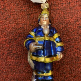 Ornament - Large Blue Firefighter, Glass