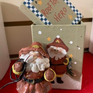 Ornament - Rooftop Hero, Firefighter Santa w/Gift Box