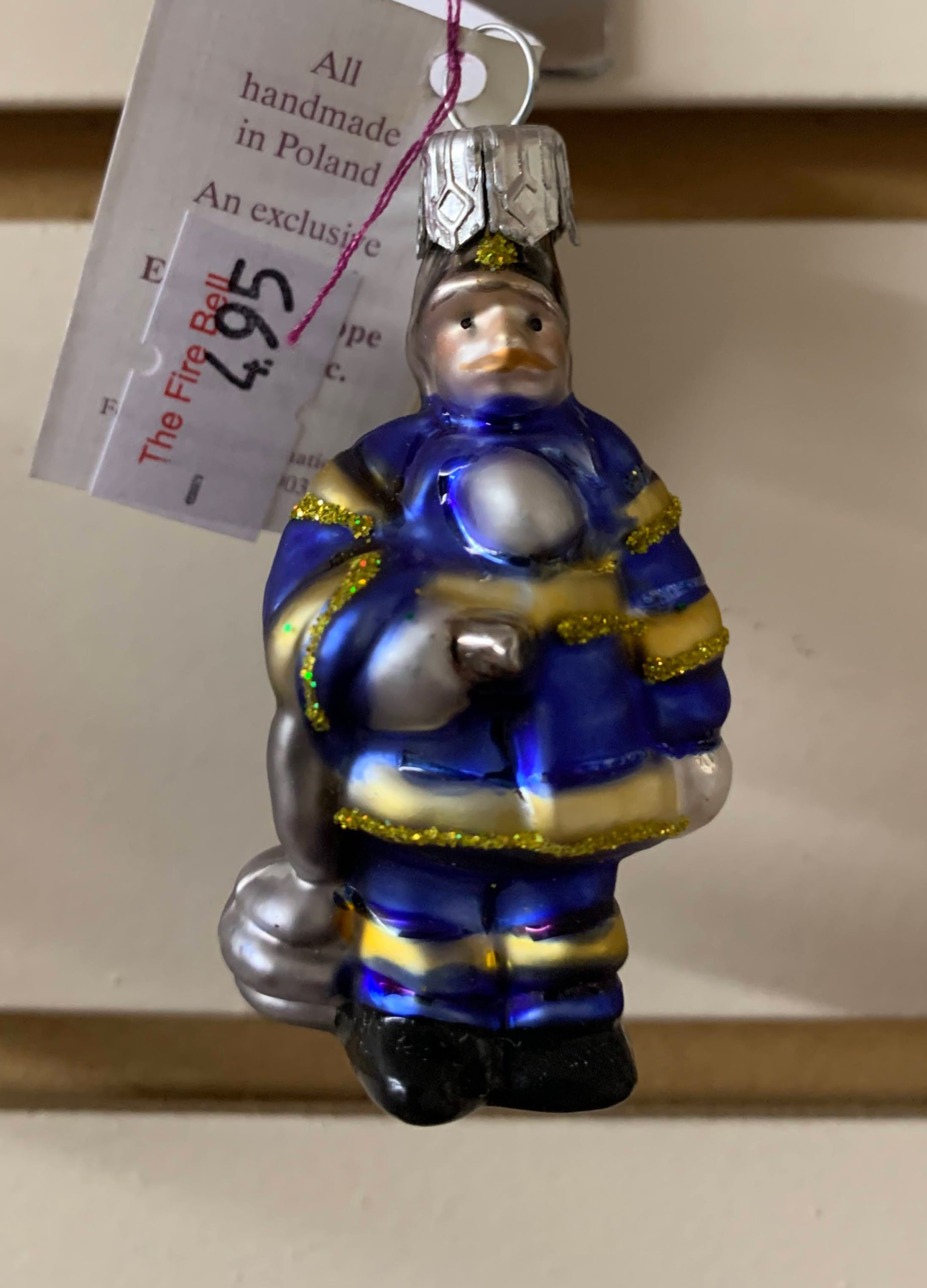 Ornament - Small Blue Firefighter, Glass