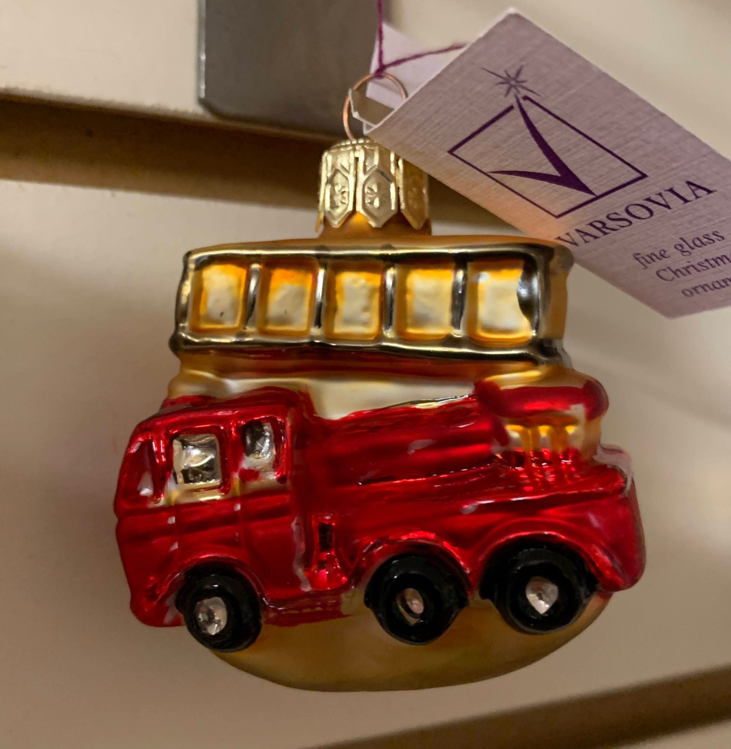 Ornament - Small Ladder Truck, Glass