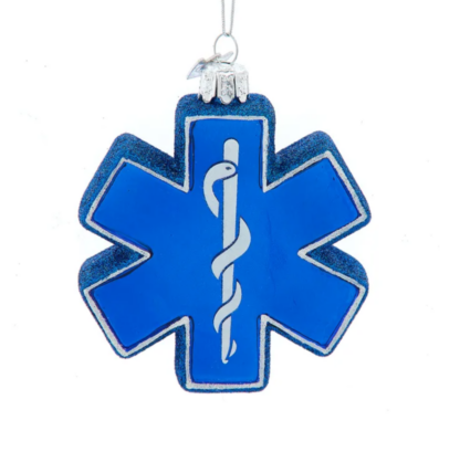 Ornament - EMS - Glass EMS/EMT Staff of Life Logo