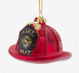 Ornament - Fire - Glass Firefighter Helmet